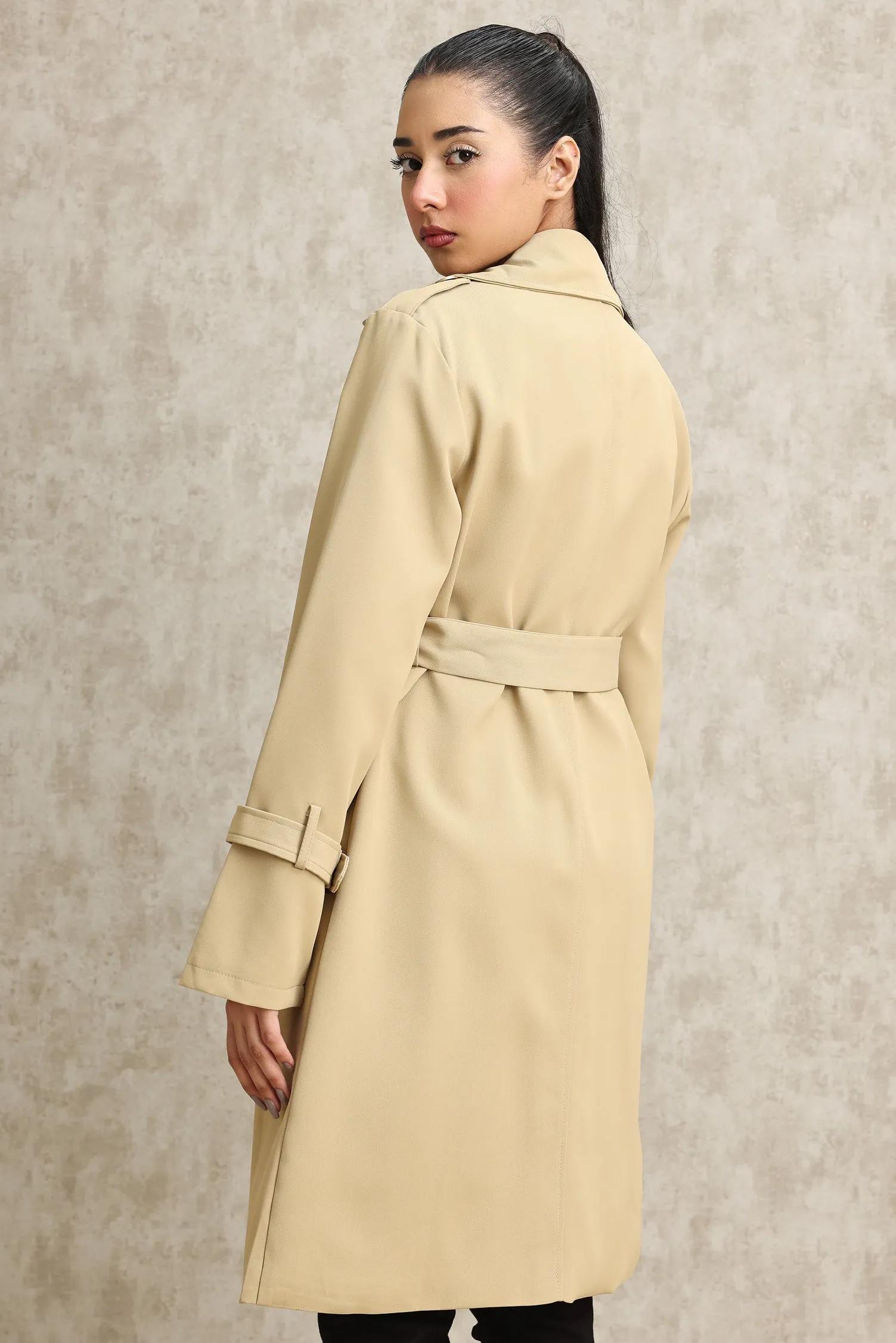 DOUBLE-BREASTED TRENCH COAT-KHAKI