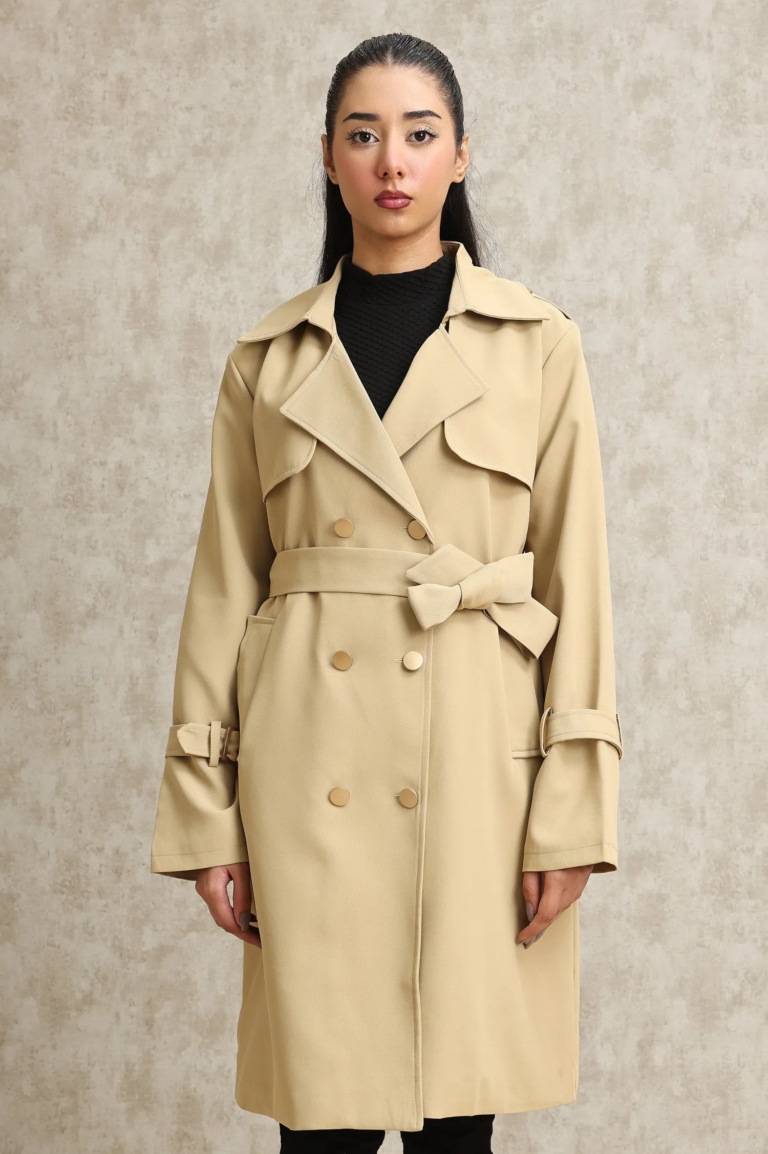 DOUBLE-BREASTED TRENCH COAT-KHAKI