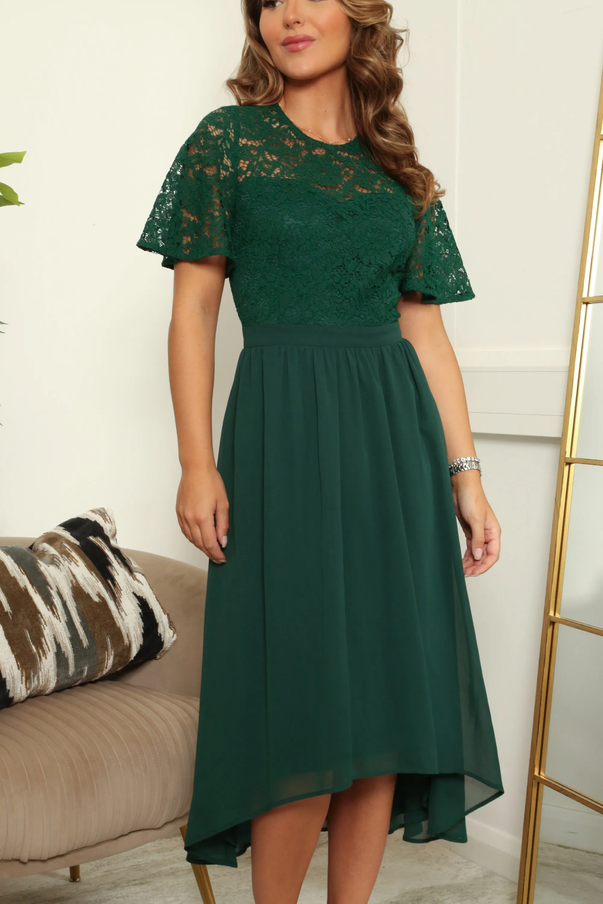 Double Second Lace Top Chiffon Skirt Midi Dress