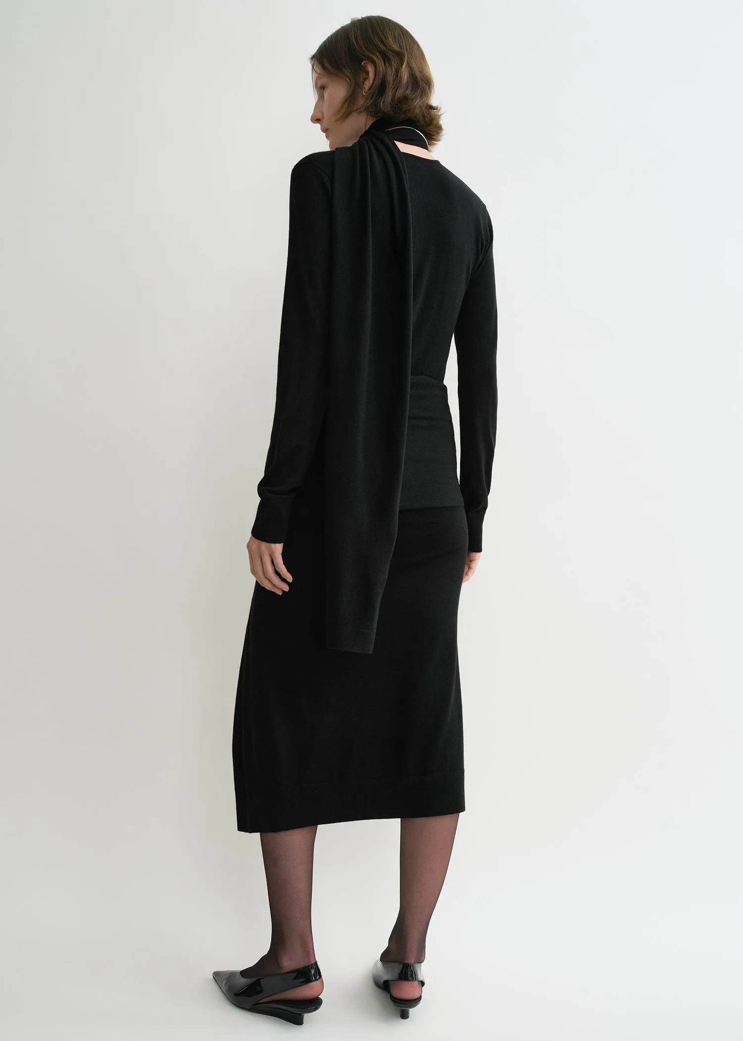 Draped fine knit skirt black