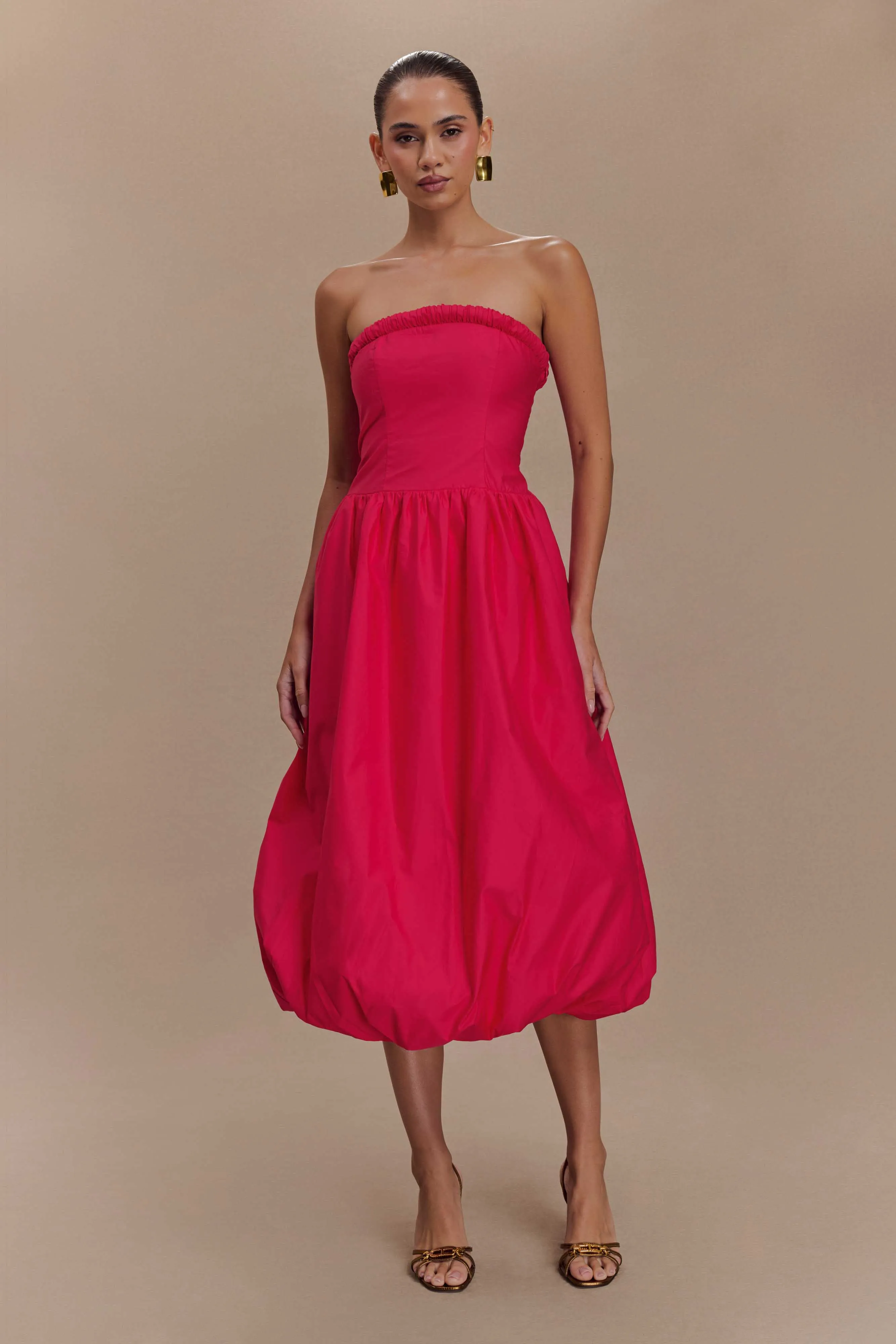 Dulce Puff Midi Dress - Raspberry