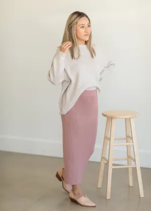 Dusty Rose Ribbed Sweater Midi Skirt - FINAL SALE