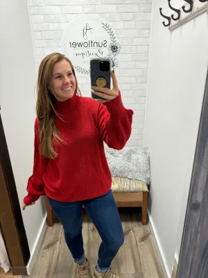 Easy Breezy Mock Neck Sweater-Red