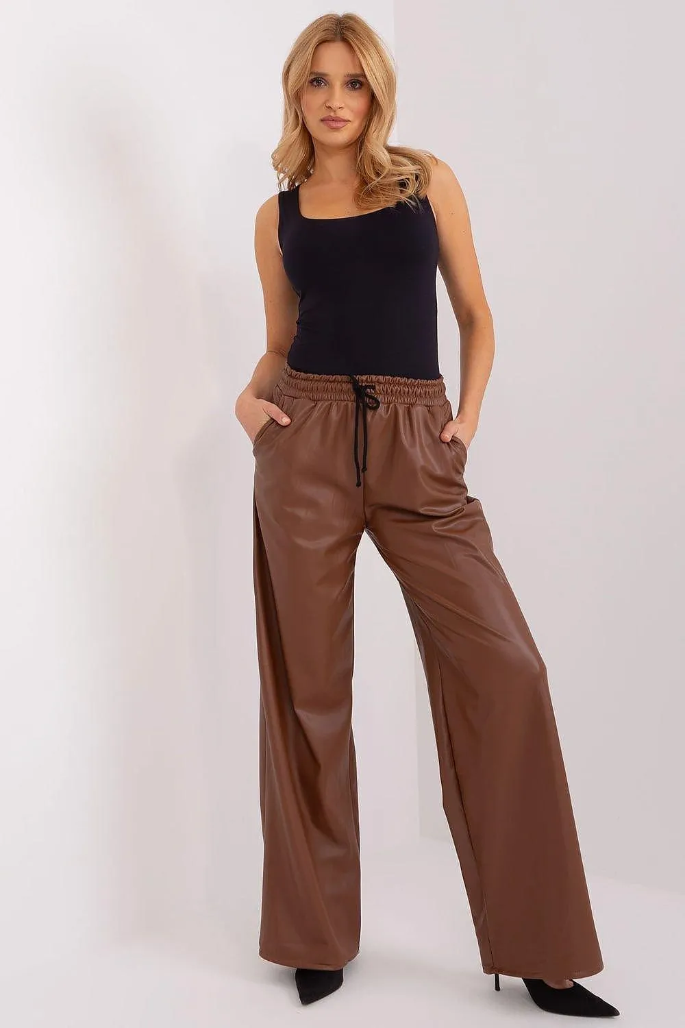 Eco-Conscious Insulated High-Waist Faux Leather Trousers