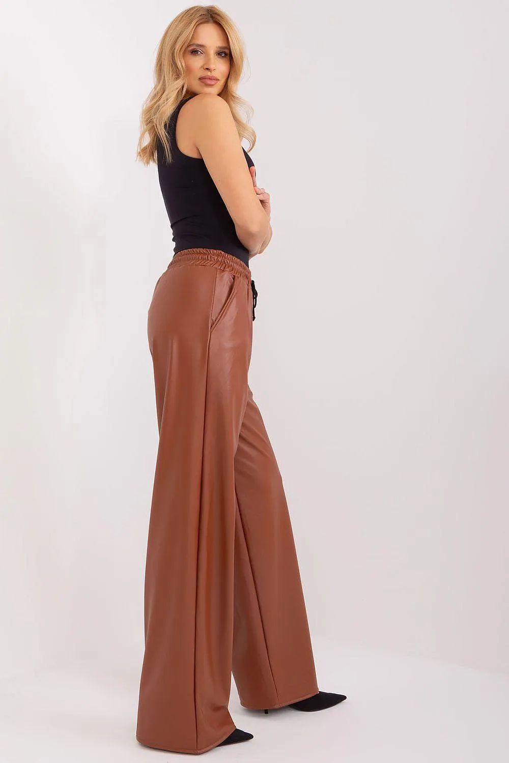 Eco-Conscious Insulated High-Waist Faux Leather Trousers