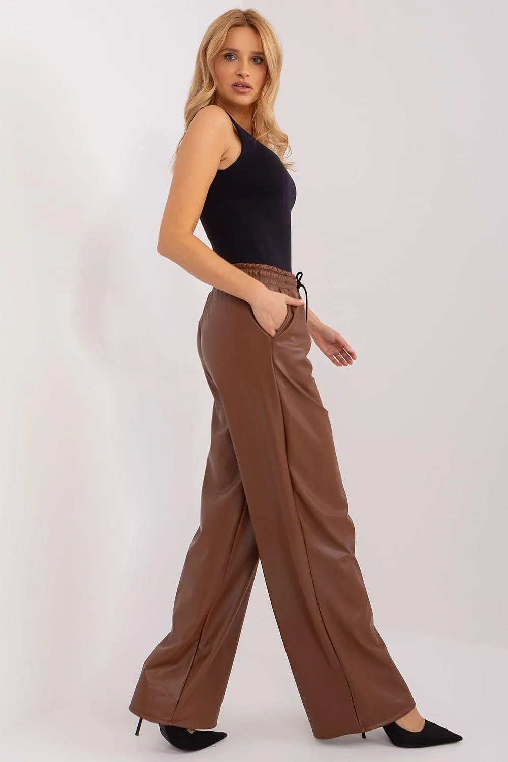 Eco-Conscious Insulated High-Waist Faux Leather Trousers