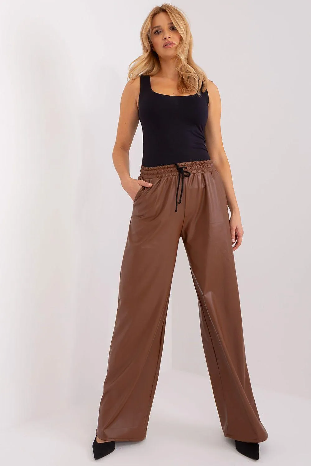 Eco-Conscious Insulated High-Waist Faux Leather Trousers