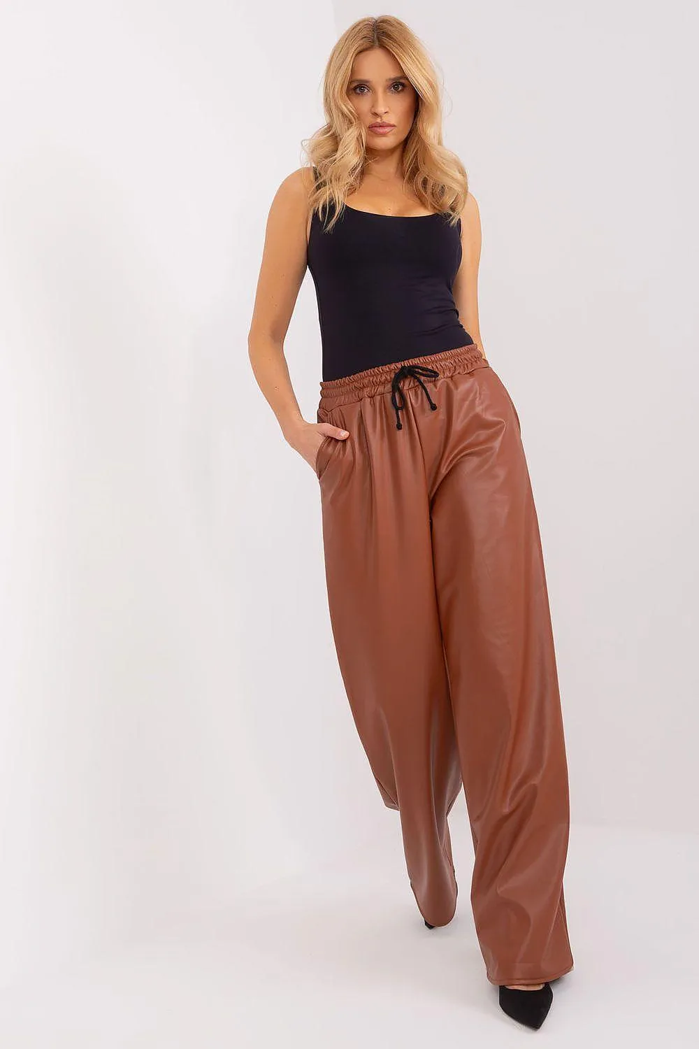 Eco-Conscious Insulated High-Waist Faux Leather Trousers