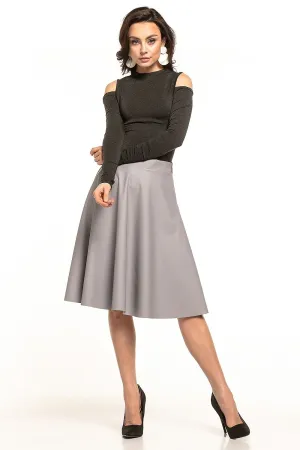 Eco-Leather Flare Midi Skirt with Decorative Side Zip