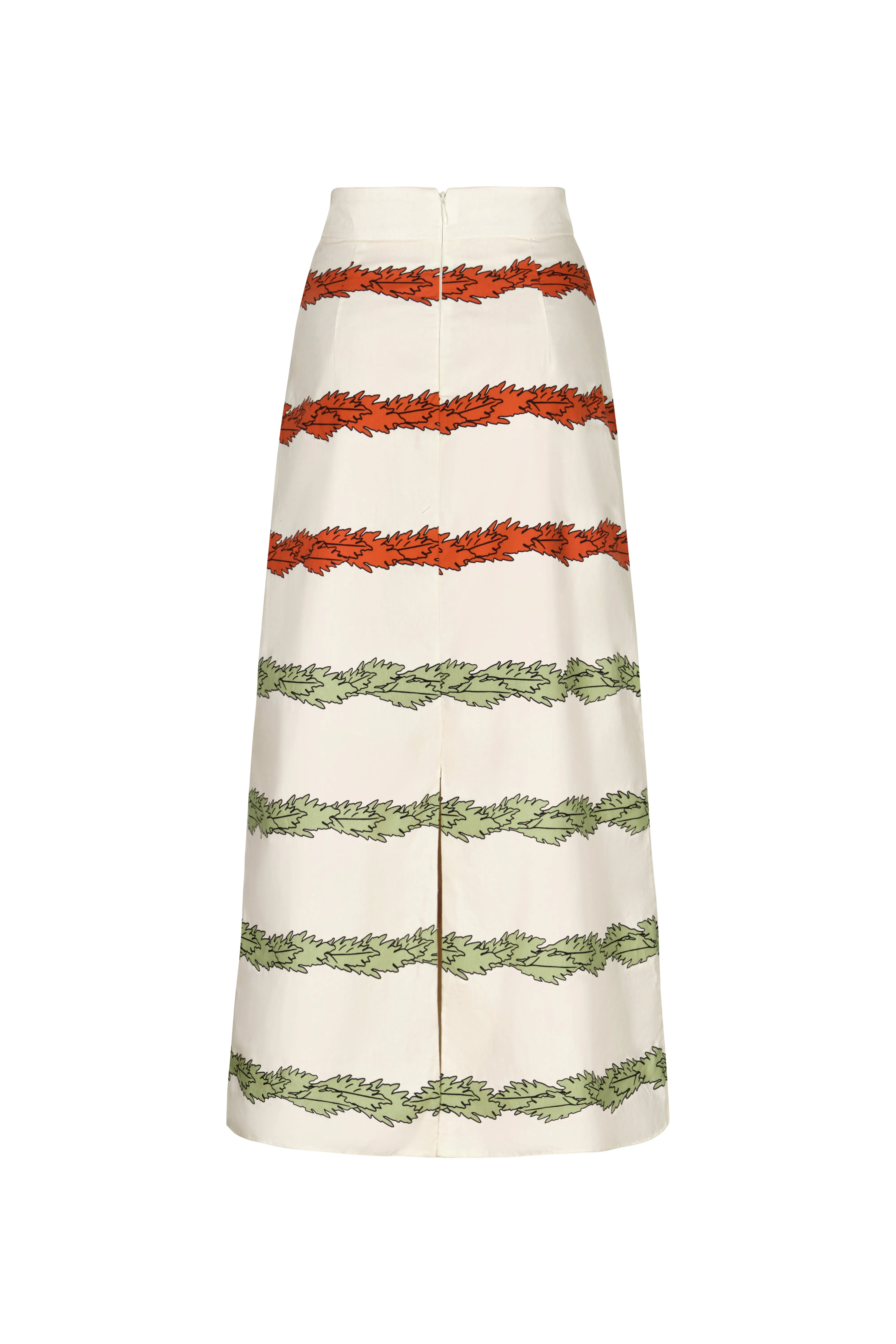 El Carmen Embroidered Cotton Midi Skirt / Ivory Striped Helechos