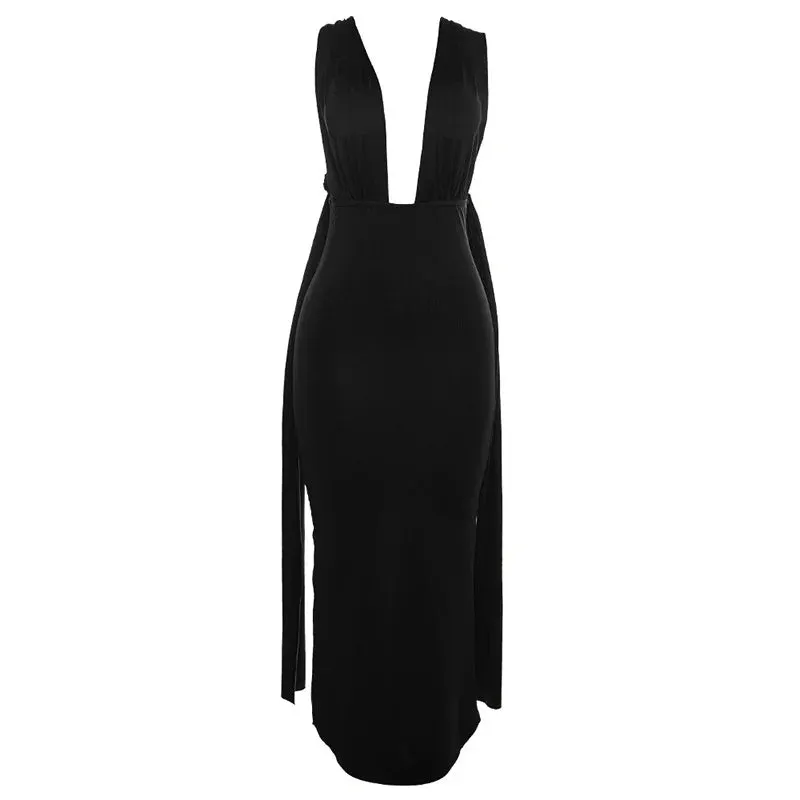 Elegant Deep V Neck Summer Bandage Bodycon Backless Sexy Midi Dress