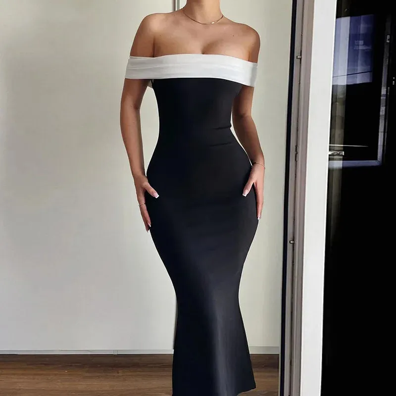 Elegant Off Shoulder Long Slim Bodycon Spring Summer Backless Nightclub Midi Dress