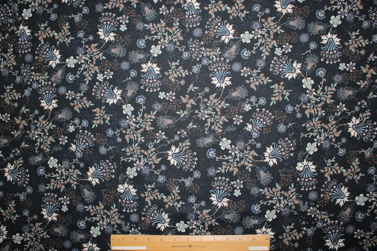 Elizabethan Florals Cotton Flannel - Muted Tones on Black