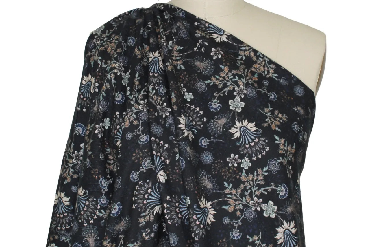 Elizabethan Florals Cotton Flannel - Muted Tones on Black