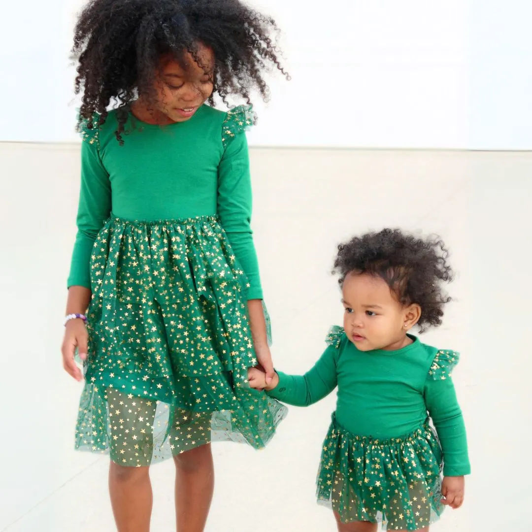 Emerald Shimmer Christmas LS Tutu Bodysuit