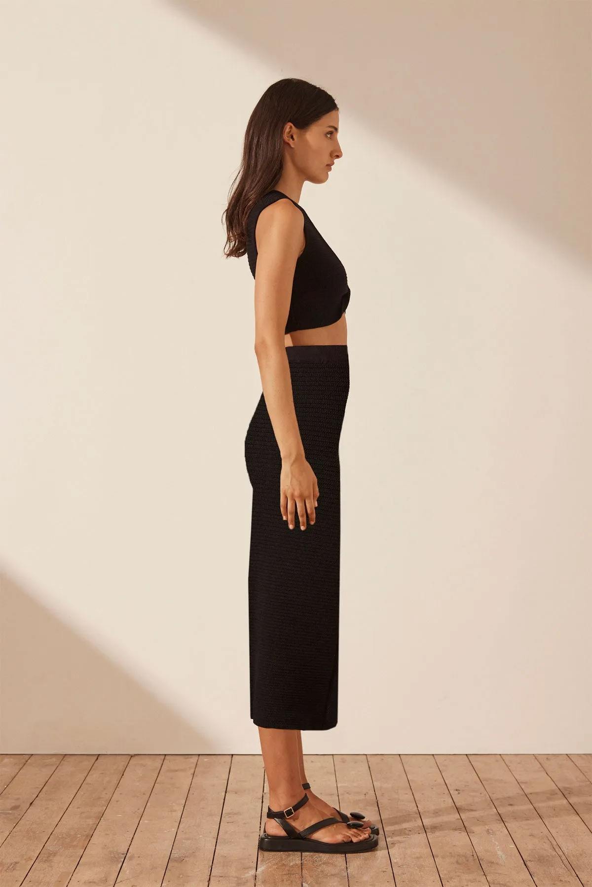 EVE FLARED MIDI SKIRT - BLACK