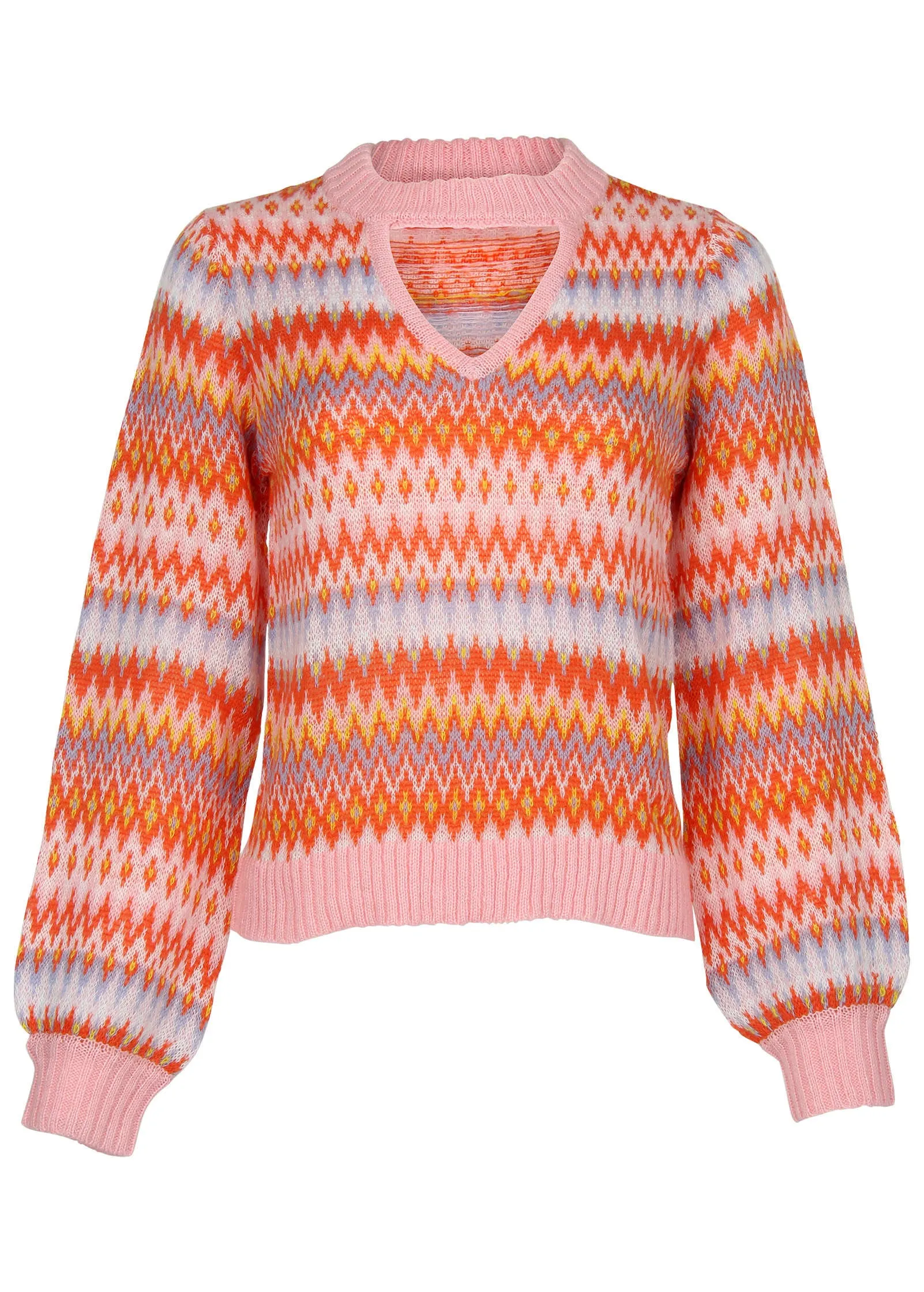 Fair Isle Mock Neck Sweater - Peach Dust