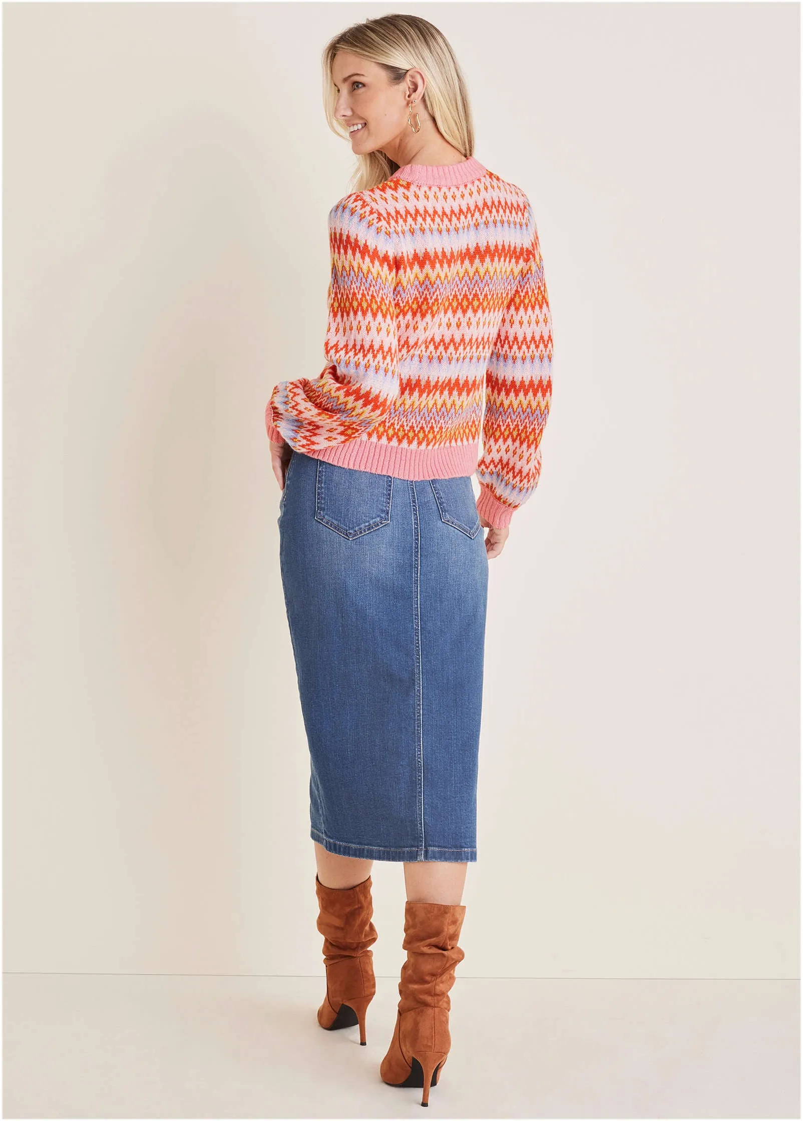 Fair Isle Mock Neck Sweater - Peach Dust