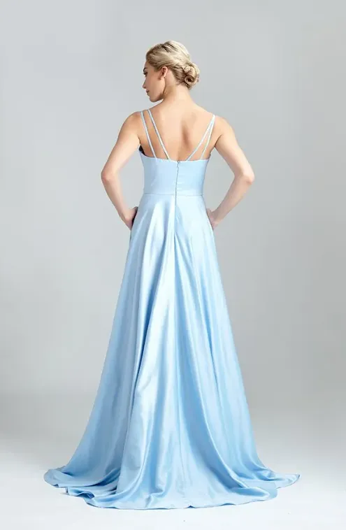 Fashion Split Long Sky Blue Prom Dress