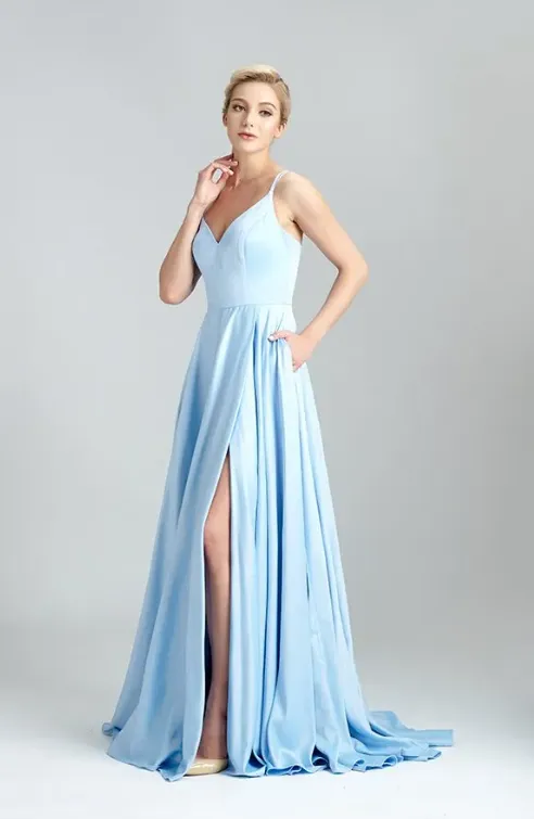 Fashion Split Long Sky Blue Prom Dress