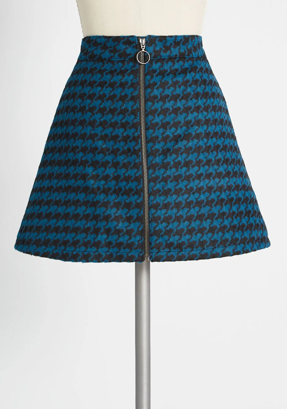 Feeling Zippy Houndstooth Mini Skirt