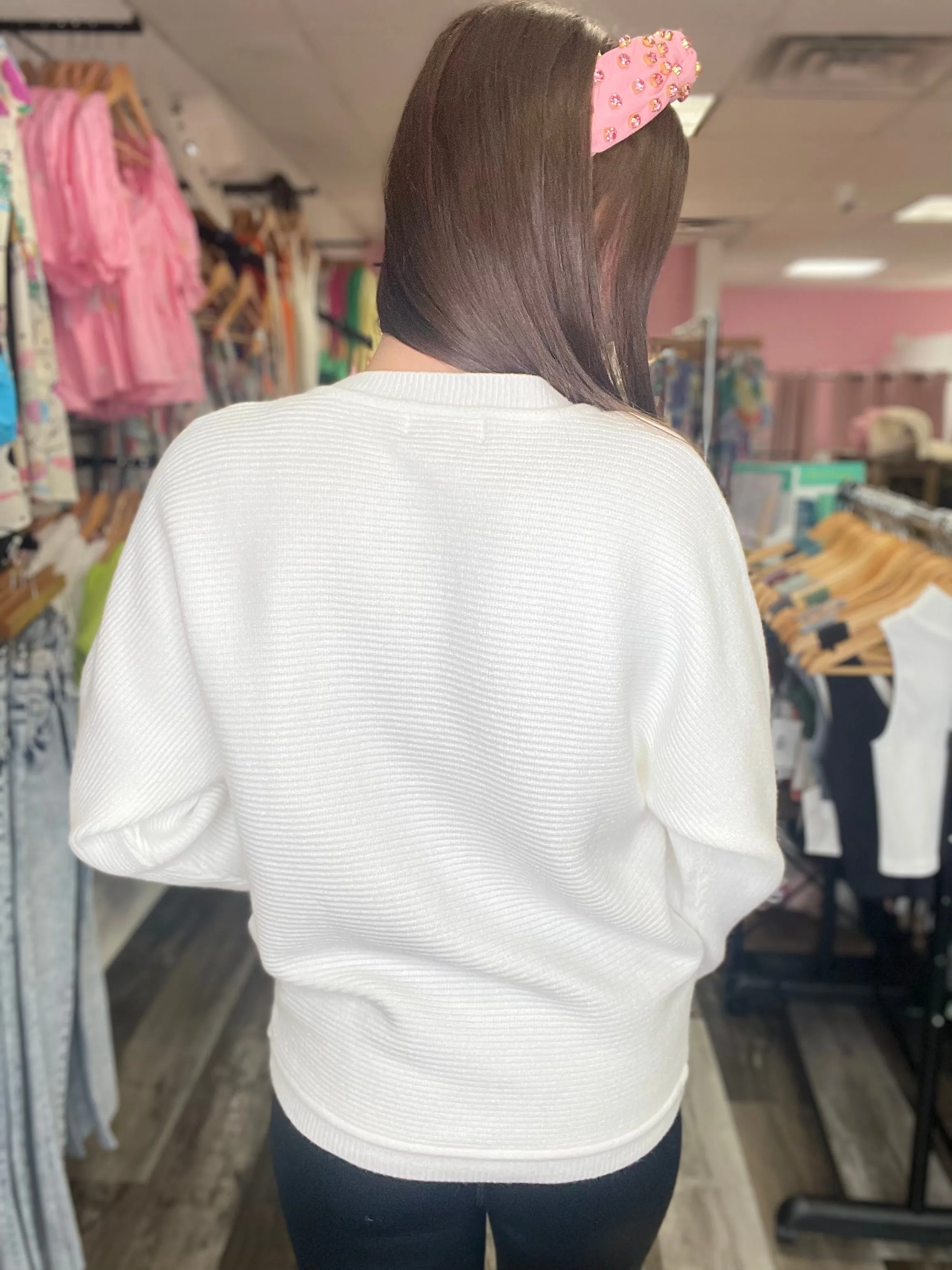 Figure You Out White Ribbed Pullover