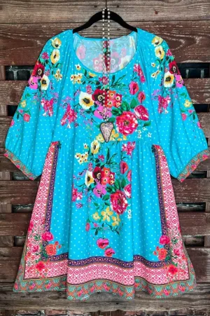 FLORAL DRESS IN MINT & MULTI --------SALE