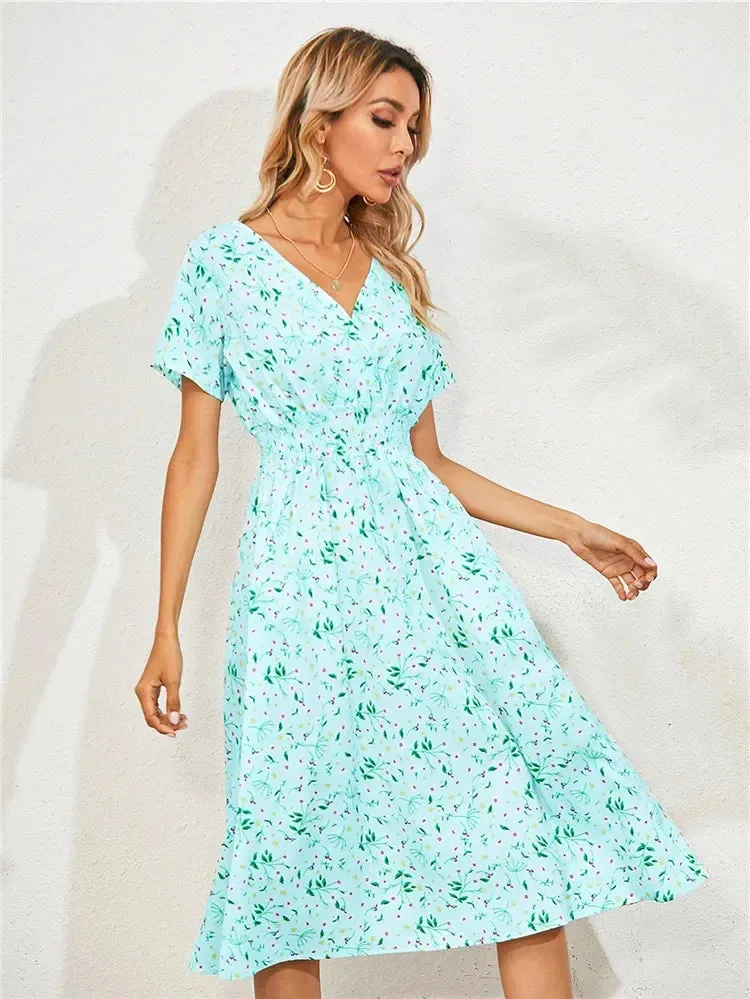 Floral Holiday Sleeveless Summer Midi Dress for Women