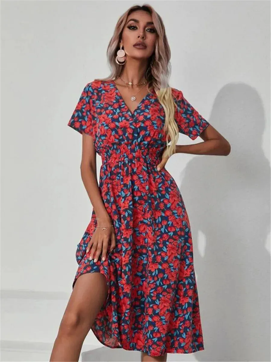 Floral Holiday Sleeveless Summer Midi Dress for Women