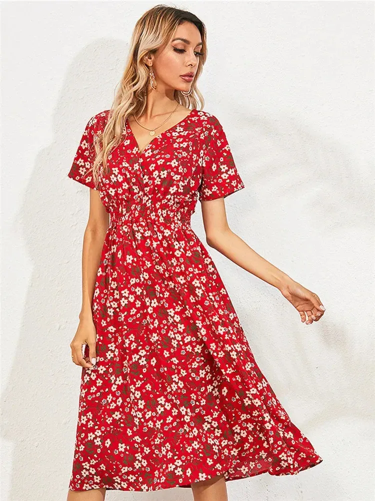 Floral Holiday Sleeveless Summer Midi Dress for Women