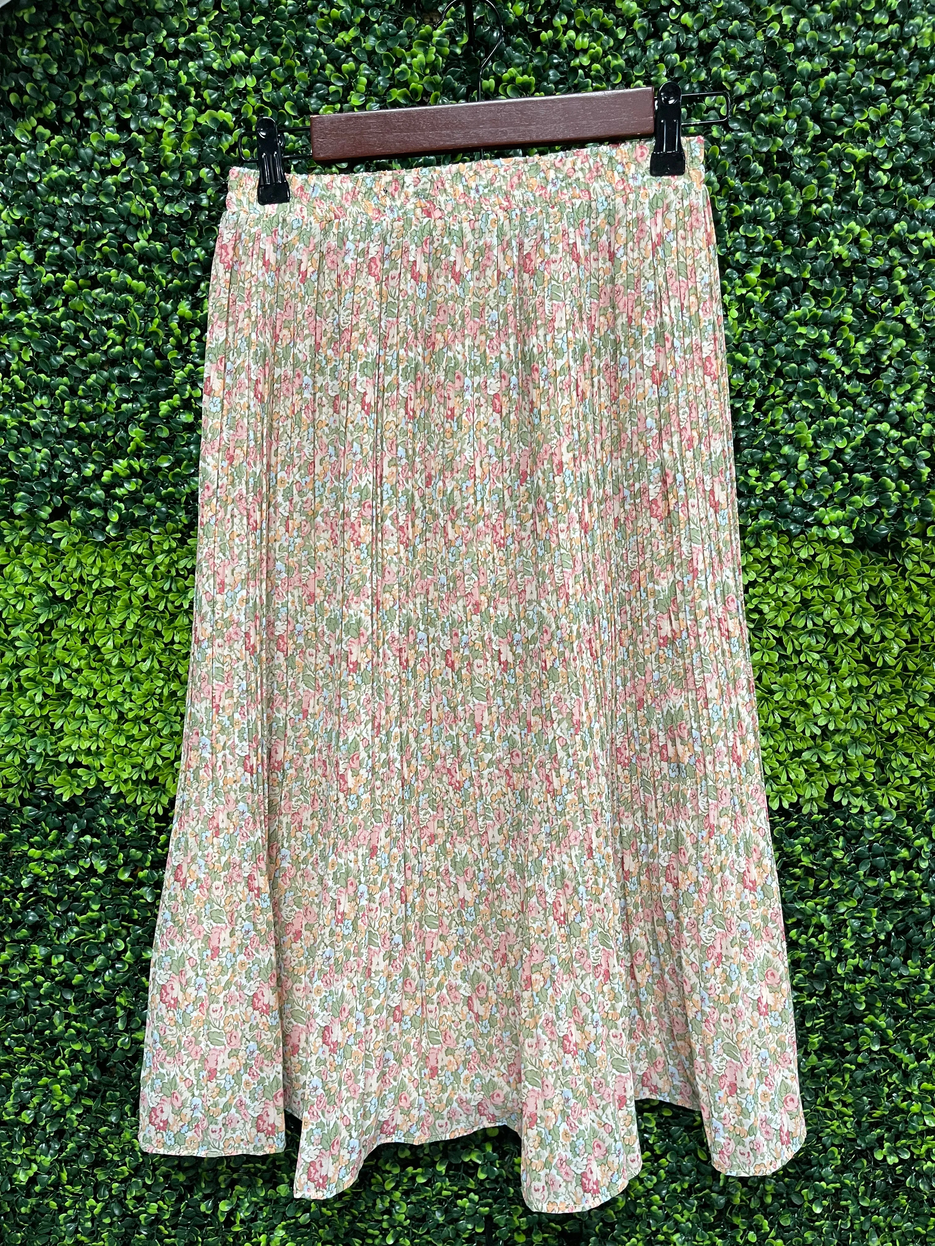 Floral Pleated Midi Skirt