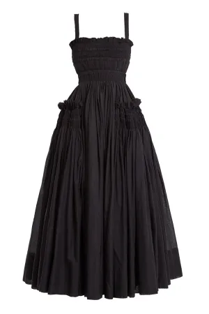 Flowy Ruffled Trim Fit & Flare Sleeveless Cutout Ruched Midi Sundress