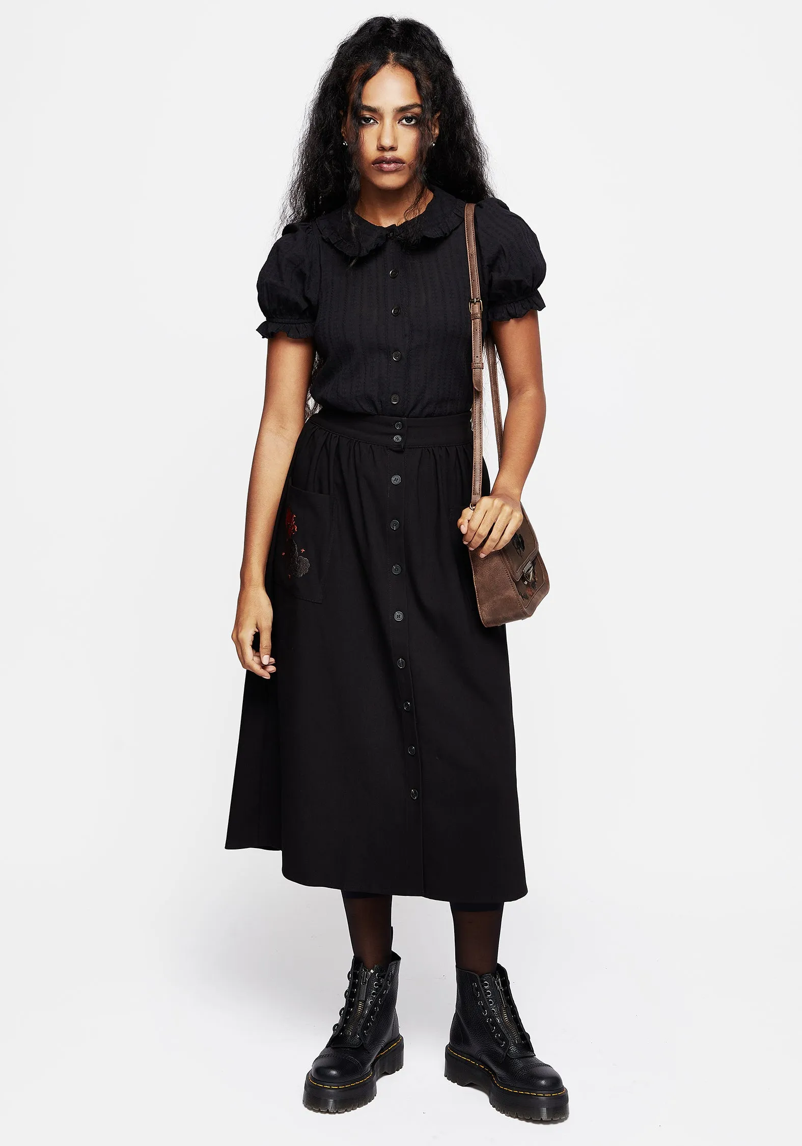 Foxfire Embroidered Button Up Midi Skirt