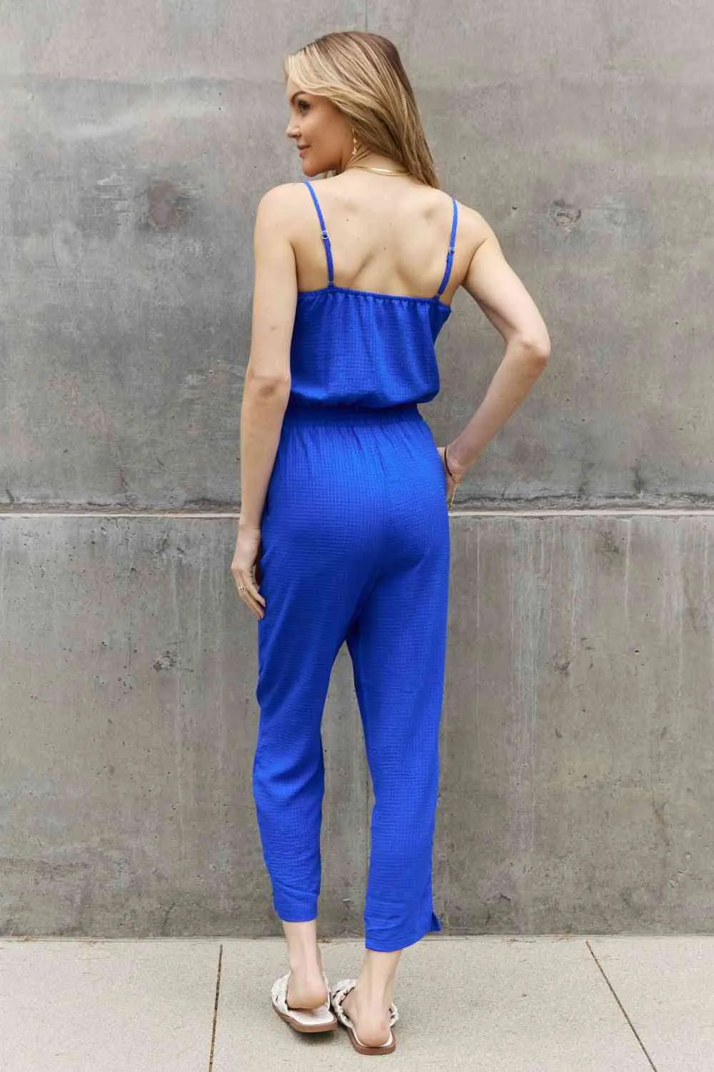 Full Size Textured Woven Jumpsuit in Royal Blue