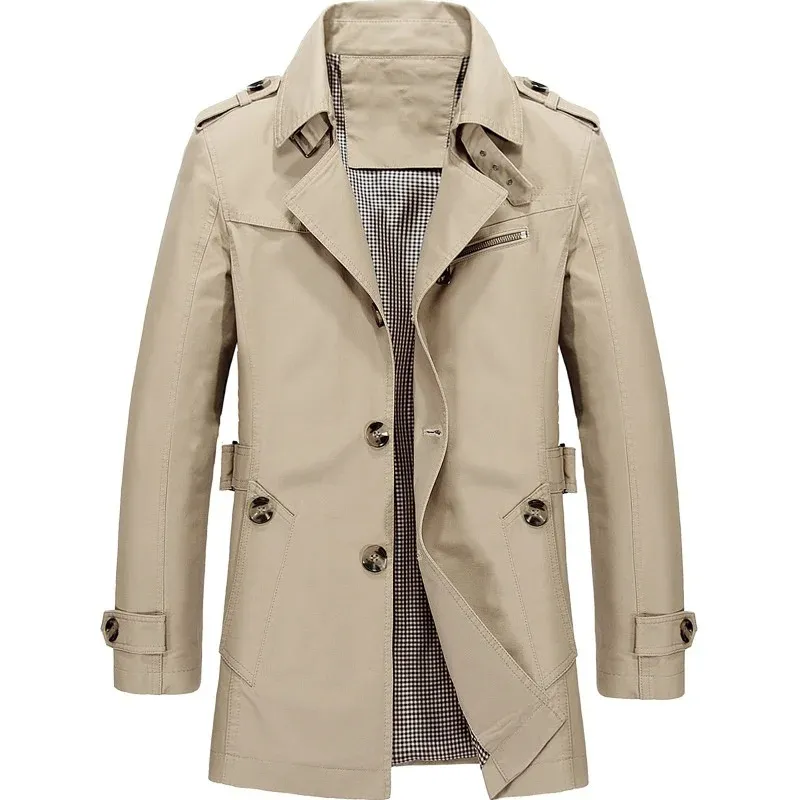 Functional men's coat - Lightweight trench coat with adjustable waist