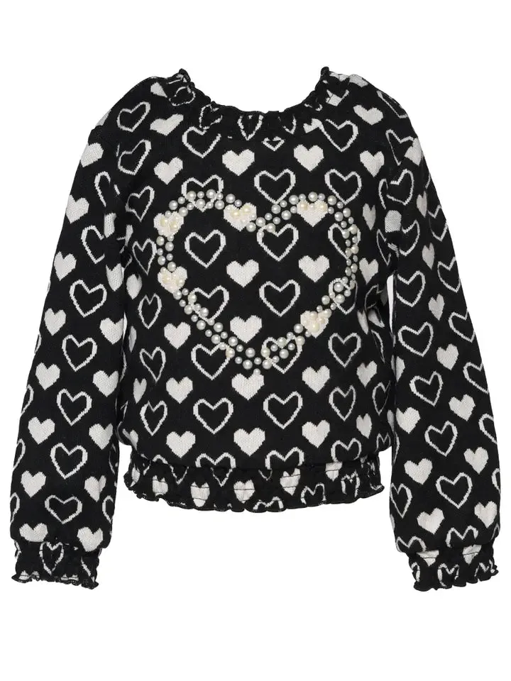 GBY Knit Heart Sweater with Pearls and Matching Skirt