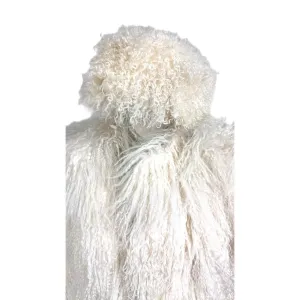 Genuine Mongolian Shearling Tibetan Fur Coat Jacket Stroller M   Hat VTG Mob Wif