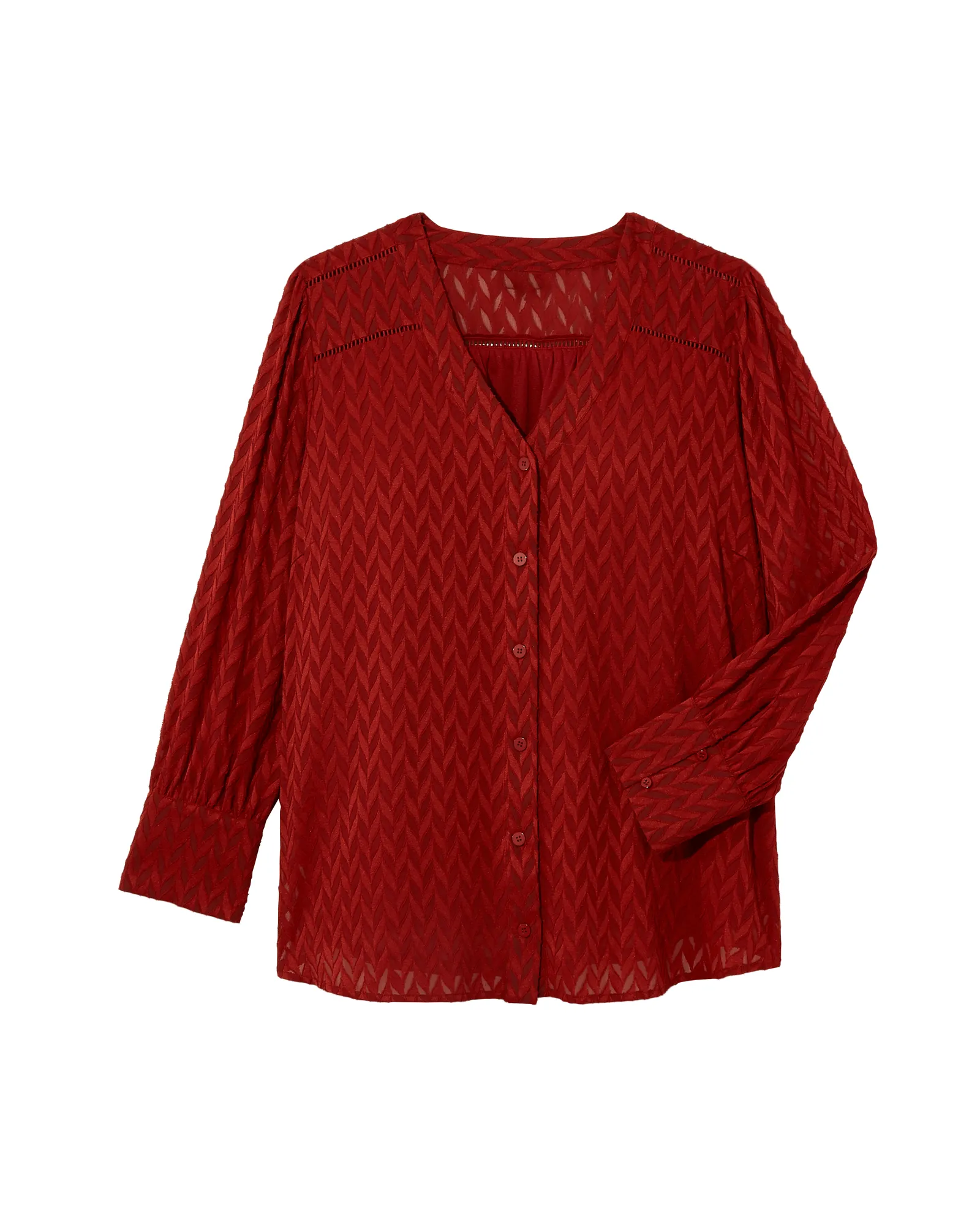 Georgina Long Sleeve V-Neck Button Down with Wide Cuff Detail | Burgundy