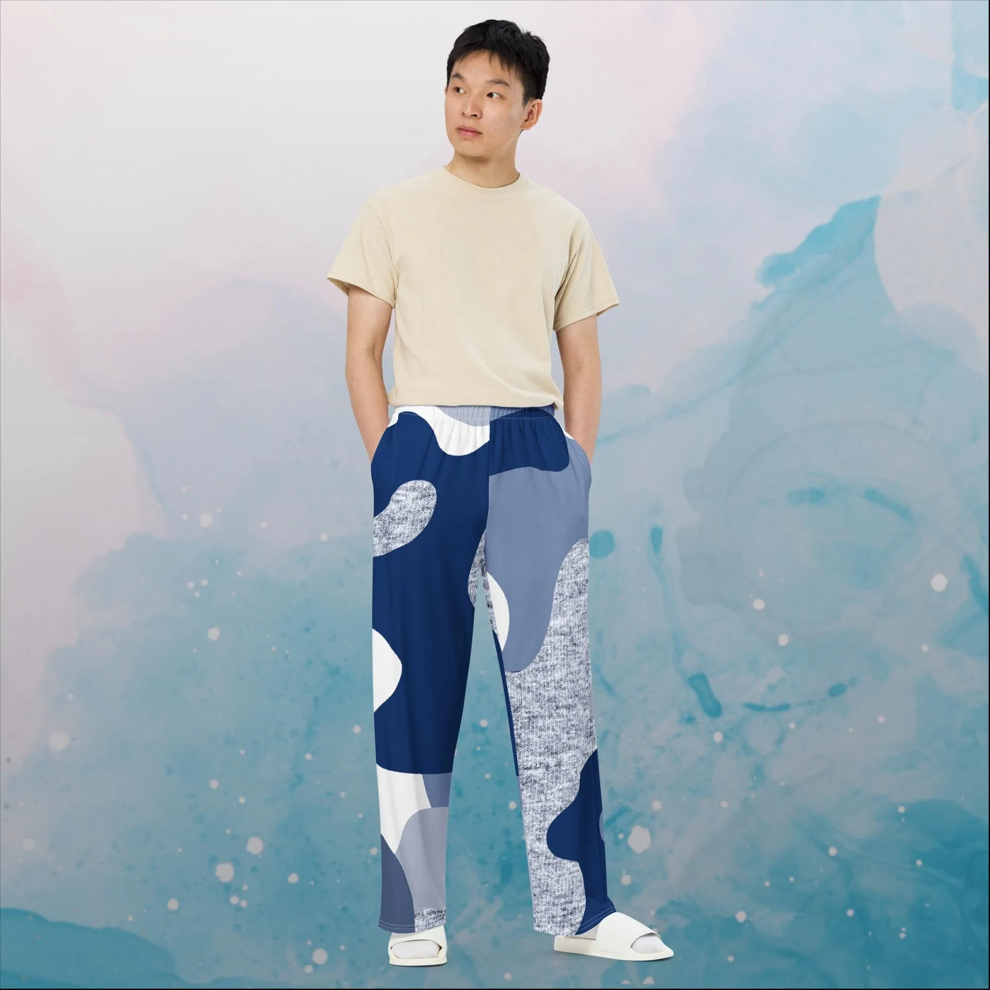 Giant Blue Camo Print Unisex Wide Leg Pants