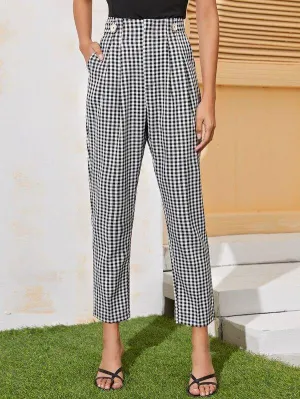 Gingham Print High Waist Carrot Pants