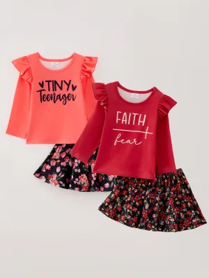 Girls Fall 4-piece set Letter Print Top Skirt