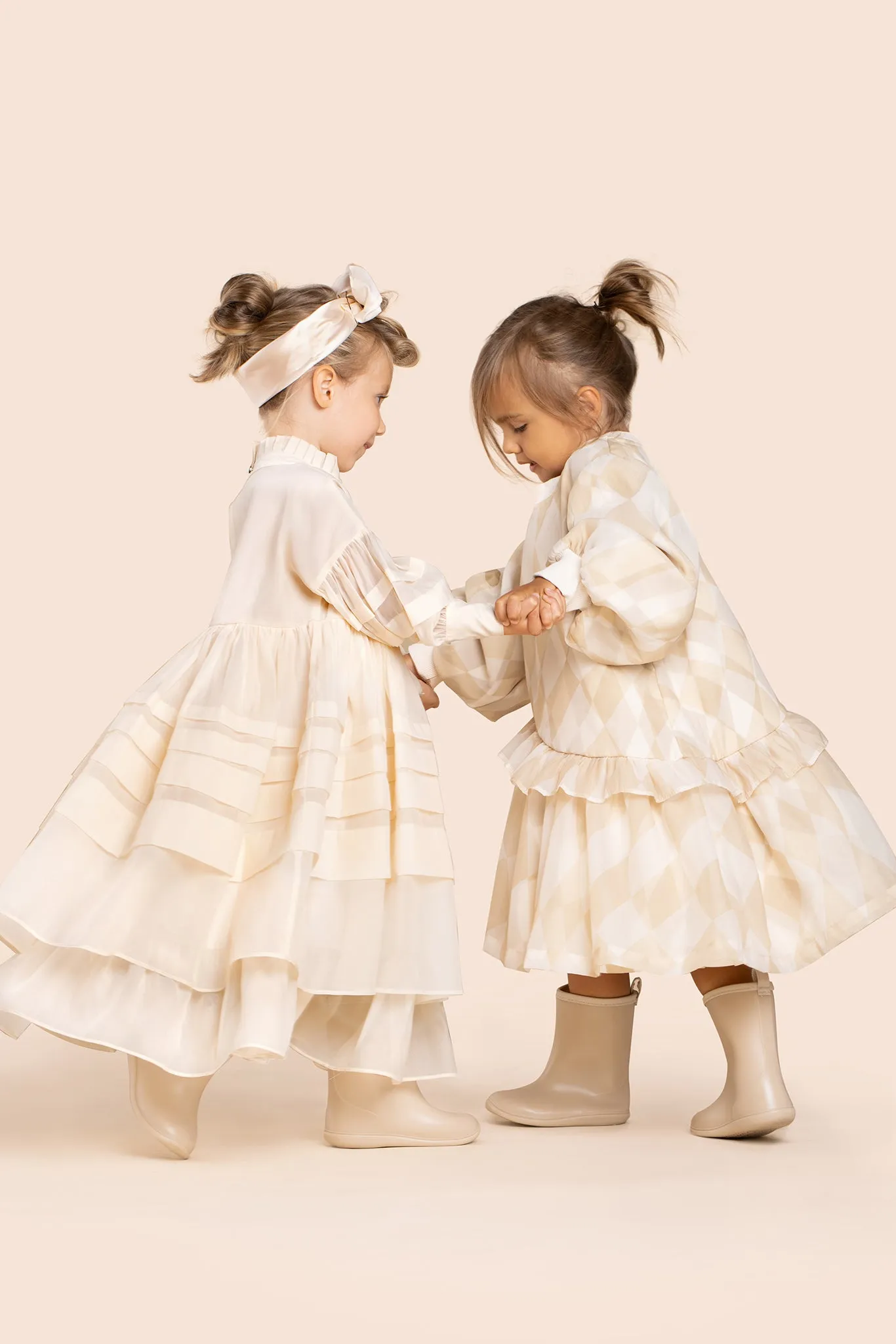 Girls Hi-Low Organza & Terry Dress l Beige