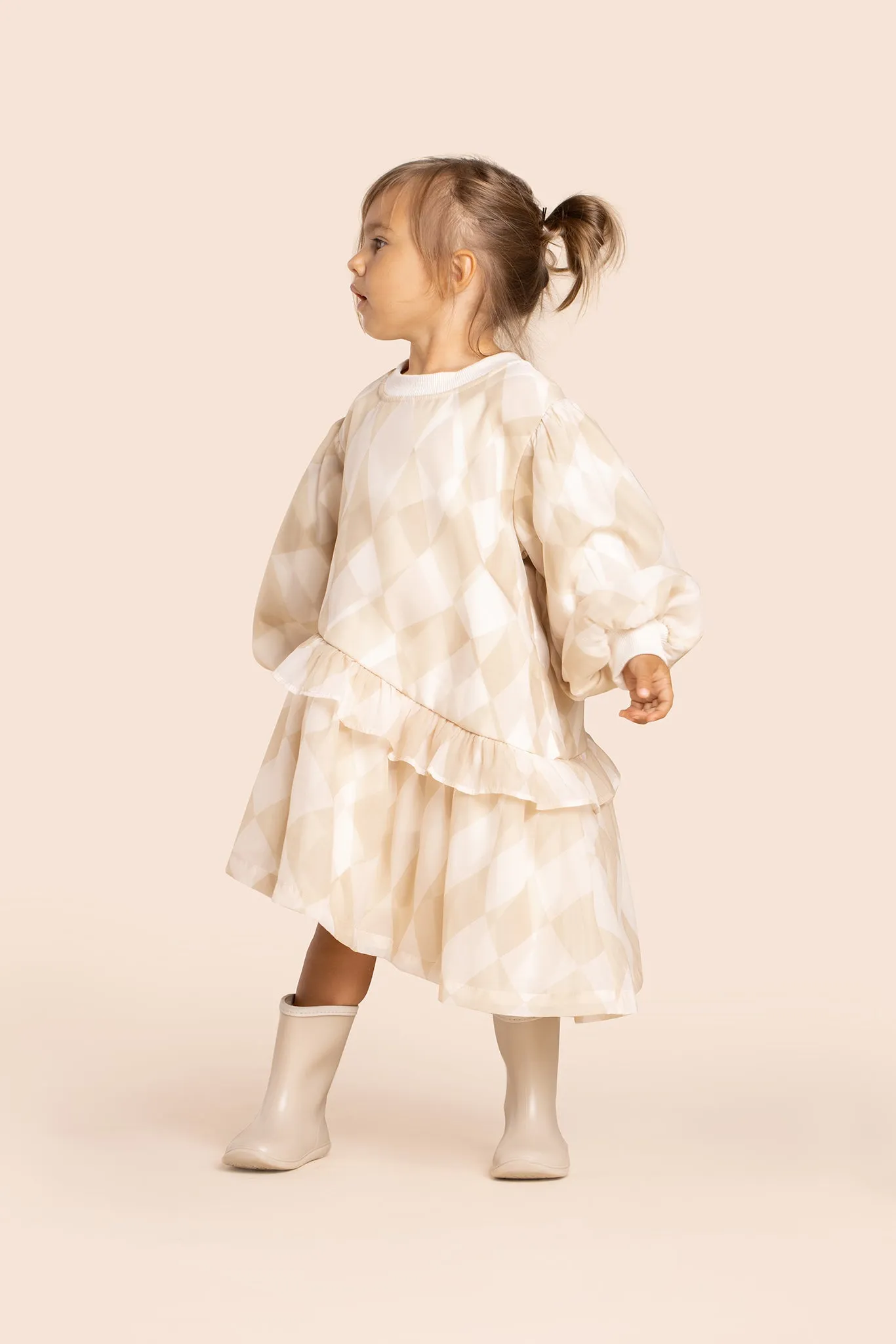 Girls Hi-Low Organza & Terry Dress l Beige