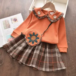 Girls Knitted Cardigan Sweater Skirt Two-piece Suit