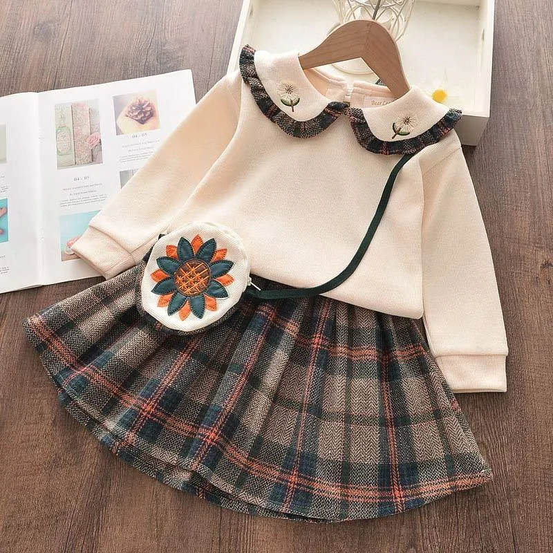 Girls Knitted Cardigan Sweater Skirt Two-piece Suit