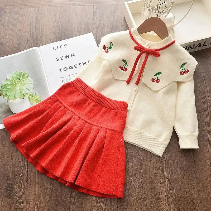 Girls Knitted Cardigan Sweater Skirt Two-piece Suit