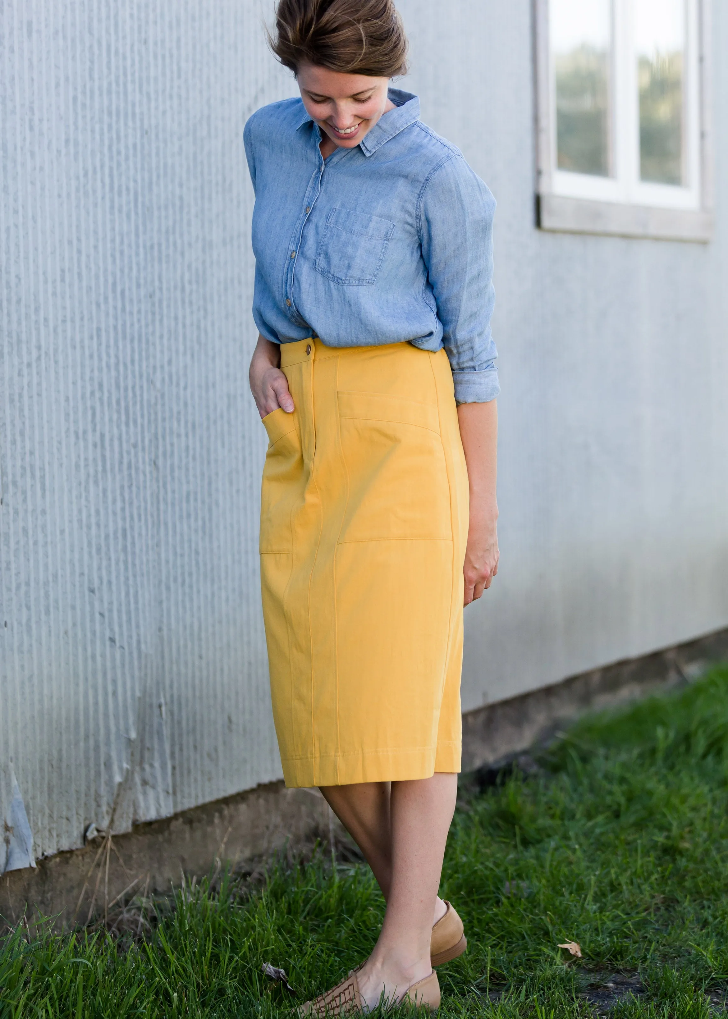 Golden Pocket Front Midi Skirt - FINAL SALE