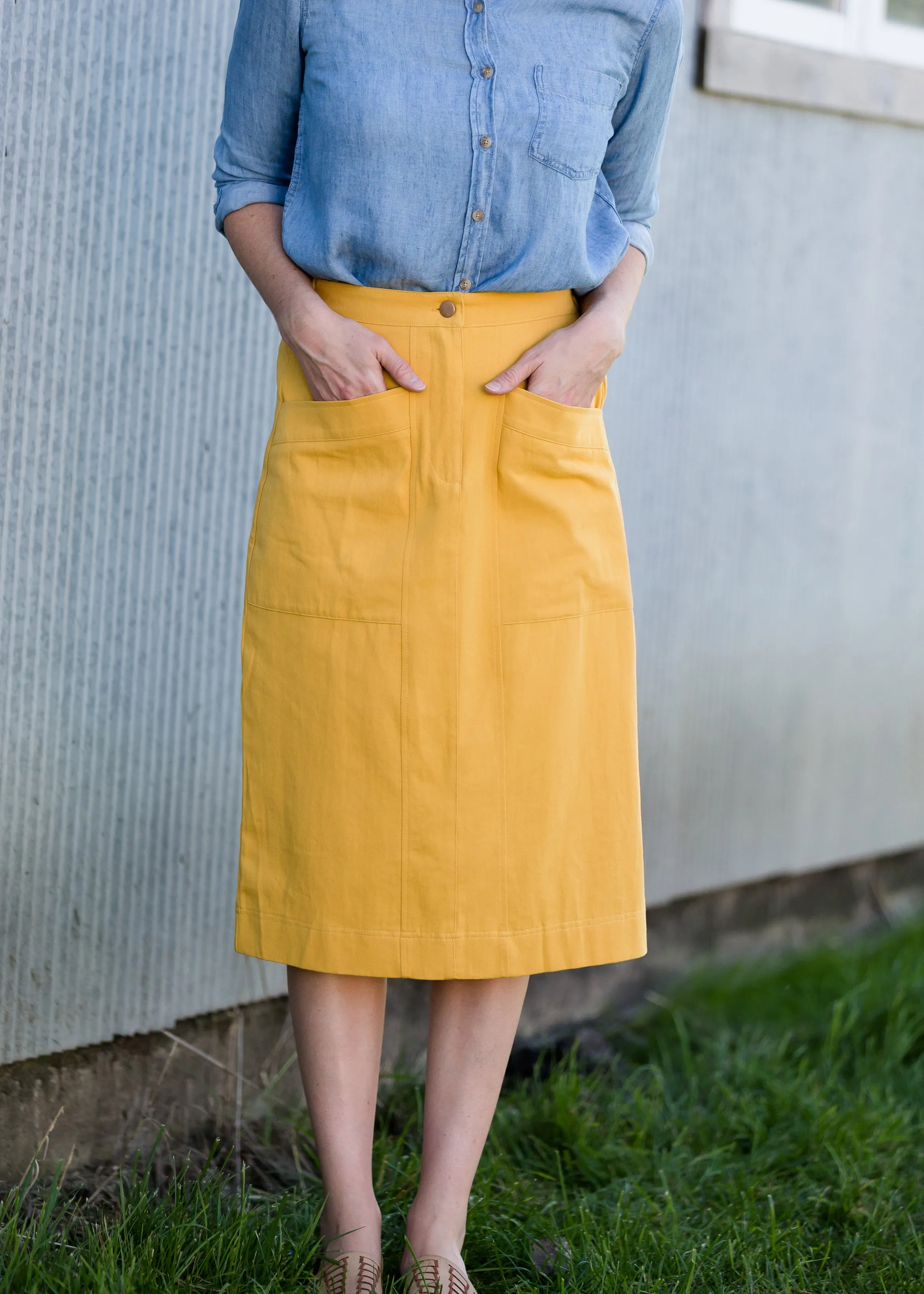 Golden Pocket Front Midi Skirt - FINAL SALE