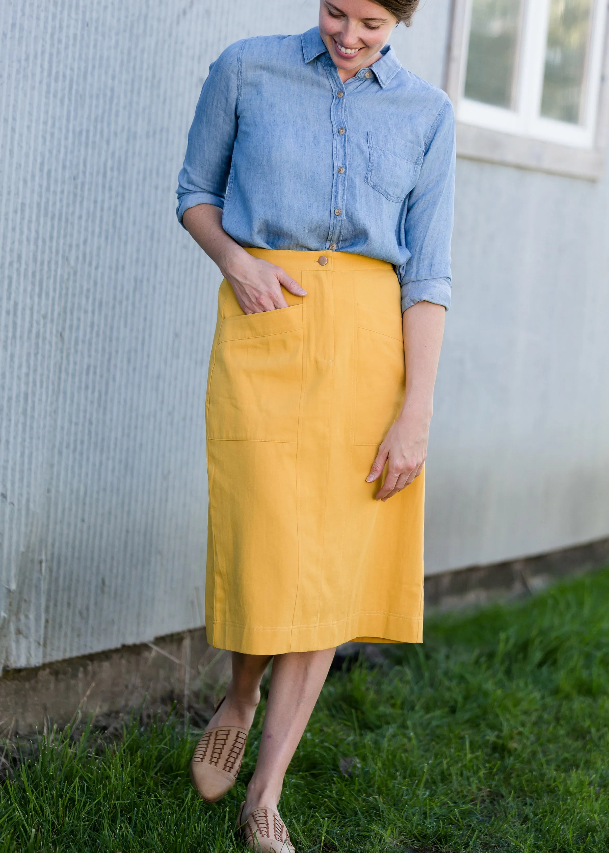 Golden Pocket Front Midi Skirt - FINAL SALE