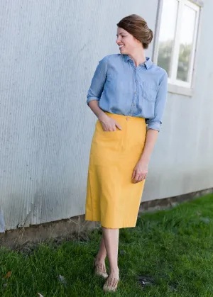 Golden Pocket Front Midi Skirt - FINAL SALE